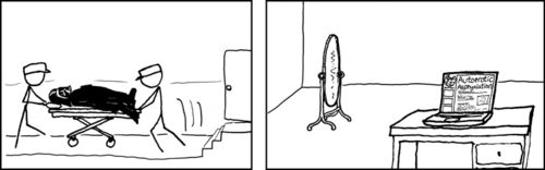 We see Darth Vader, a character from the popular science fiction series “Star Wars,” being wheeled away on a gurney. In the second frame there is a room with a mirror and a laptop displaying the wikipedia page for Autoerotic Asphyxiation.
The reader is meant to believe that this was the room where Darth Vader was found by the EMT’s in the first frame. The laptop is meant to signify that Darth Vader was interested in autoerotic asphyxiation. Autoerotic asphyxiation is a sexual practice in which the practitioner restricts his own breathing in order to enhance sexual pleasure while masturbating. The mirror, we are meant to believe, is the means by which Darth Vader strangulated himself. In the “Star Wars” series Darth Vader is a practitioner of “The Force” which grants him telekinetic abilities. This comic indirectly references the famous scene where Darth Vader telekinetically strangles an officer who mocks “The Force.” We are meant to believe that Darth Vader needs line of sight in order to strangle someone therefore he used the mirror to telekinetically asphyxiate himself.
Given this apparent turn of events, it is curious that the first frame of the comic does not depict Darth Vader as having a Death Erection, which is common in cases of autoerotic asphyxiation death. Given Darth Vader’s disfigurement and subsequent prosthetic enhancement we can speculate that Darth Vader’s penis is either prosthetic or covered over by his armor. Further, one of Darth Vader’s most iconic attributes is the sound of his respirator. Given the automated nature of his respirator, one would think that merely turning it off or turning down its frequency would give the desired effects for erotic asphyxiation. Thus obviating Darth Vader’s motivation to strangulate himself using the force. But then there would not be a chance to make such a hilarious joke. We see Darth Vader, a character from the popular science fiction series “Star Wars,” being wheeled away on a gurney. In the second frame there is a room with a mirror and a laptop displaying the wikipedia page for Autoerotic Asphyxiation.
The reader is meant to believe that this was the room where Darth Vader was found by the EMT’s in the first frame. The laptop is meant to signify that Darth Vader was interested in autoerotic asphyxiation. Autoerotic asphyxiation is a sexual practice in which the practitioner restricts his own breathing in order to enhance sexual pleasure while masturbating. The mirror, we are meant to believe, is the means by which Darth Vader strangulated himself. In the “Star Wars” series Darth Vader is a practitioner of “The Force” which grants him telekinetic abilities. This comic indirectly references the famous scene where Darth Vader telekinetically strangles an officer who mocks “The Force.” We are meant to believe that Darth Vader needs line of sight in order to strangle someone therefore he used the mirror to telekinetically asphyxiate himself.
Given this apparent turn of events, it is curious that the first frame of the comic does not depict Darth Vader as having a Death Erection, which is common in cases of autoerotic asphyxiation death. Given Darth Vader’s disfigurement and subsequent prosthetic enhancement we can speculate that Darth Vader’s penis is either prosthetic or covered over by his armor. Further, one of Darth Vader’s most iconic attributes is the sound of his respirator. Given the automated nature of his respirator, one would think that merely turning it off or turning down its frequency would give the desired effects for erotic asphyxiation. Thus obviating Darth Vader’s motivation to strangulate himself using the force. But then there would not be a chance to make such a hilarious joke.