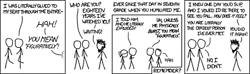 The Author has created another hypothetical situation in an attempt to derive humor from an impractical situation based off of a cliché. In this case, the cliché is the common misuse of the word &#8220;literally,&#8221; and the impractical situation is a man waiting 18 years to retaliate against being embarrassed over this cliché.
Other things you may be able to derive humor from in this strip:

The crazy man&#8217;s hair and beard are very long and unruly.
In the last panel, the crazy man believes that the non-crazy man has once again misused the term &#8220;literally.&#8221; But, as it turns out, he actually meant that the crazy man was the craziest person he had met.
The whole situation is pretty &#8220;wacky.&#8221;
