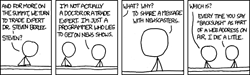 In this hypothetical situation, a programmer masquerades as a trade expert in order to share an important message with the newscaster: stop incorrectly using the word &#8220;backslash&#8221; when you mean &#8220;forward slash&#8221; (a common error).
There is no actual humor in this comic strip, as it merely serves to point out something that the reader will vehemently agree with. Through a clever psychological trick, the Author is able to use this strong agreement to simulate enjoyment and reverence. This same tactic is used by many major news networks, such as Fox News.