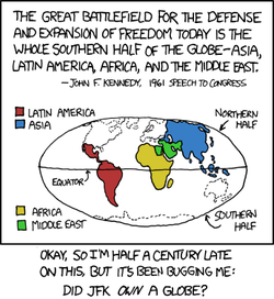 In order to satiate His desire to draw an infographic for a single, small piece of information, the Author has sourced a quote from President John F. Kennedy that is 35 years older than himself.
He uses this infographic to make the joke that the president made a geographically incorrect statement. 
Note: one common symptom of Asperger syndrome is a desire to correct people and factual inaccuracies. 